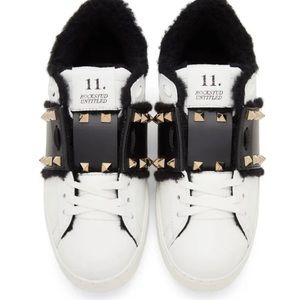 Valentino Garavani Leather & Shearling Open Sneakers… size sold out in stores